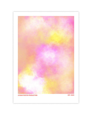 Cloudy minimalist Danish art poster with soft pink and yellow clouds on enhanced matte paper