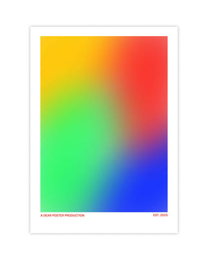 Four Color Fade minimalist Danish art poster with soft yellow, red, green and blue gradients on enhanced matte paper