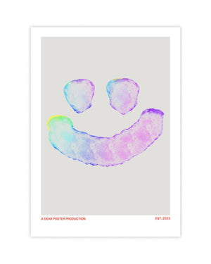 High Happy Face minimalist Danish art poster with soft blue og purple colors, making a happy face on enhanced matte paper
