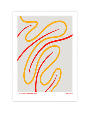 Leaf ish Curves minimalist Danish art poster with nice yellow and red strokes on enhanced matte paper