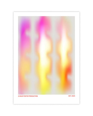 Unsharp Flame minimalist Danish art poster with soft pink and yellow gradients on enhanced matte paper